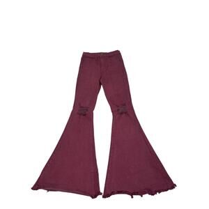 Sneak Peek Burgundy Super Flare Bell Bottom Jeans Distressed Size 25